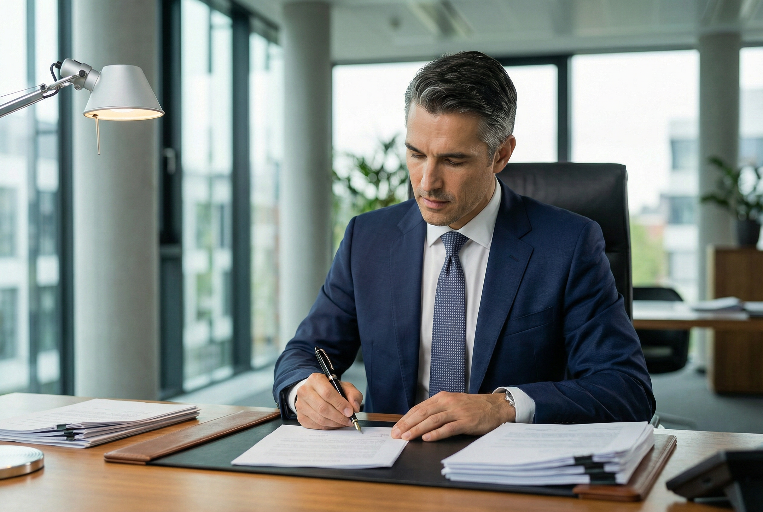 Sebastian bei der Unterzeichnung von Dokumenten